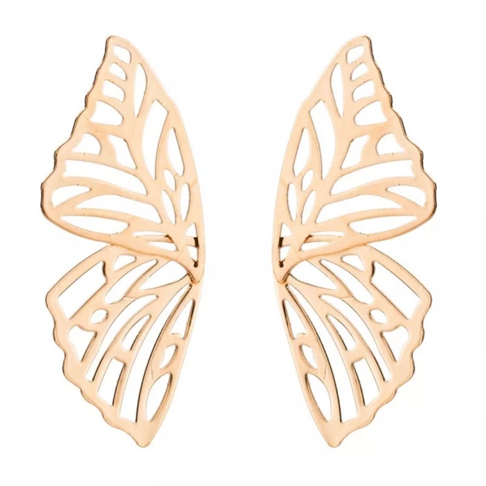 Gold Butterfly Wing Earrings - Picture 6 of 7